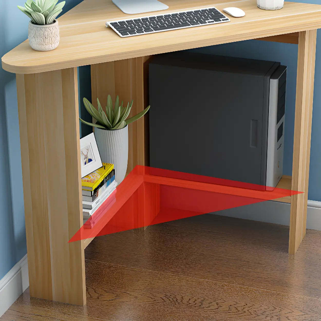 Small Wood Triangle Corner Computer Desk — Light Walnut / Table Only