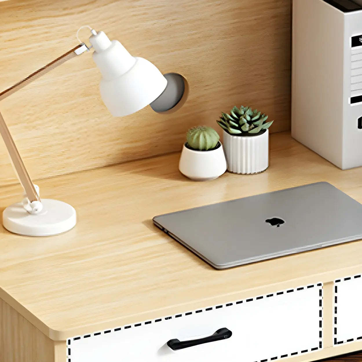 Small Wood H-Base Credenza Desk with Hutch