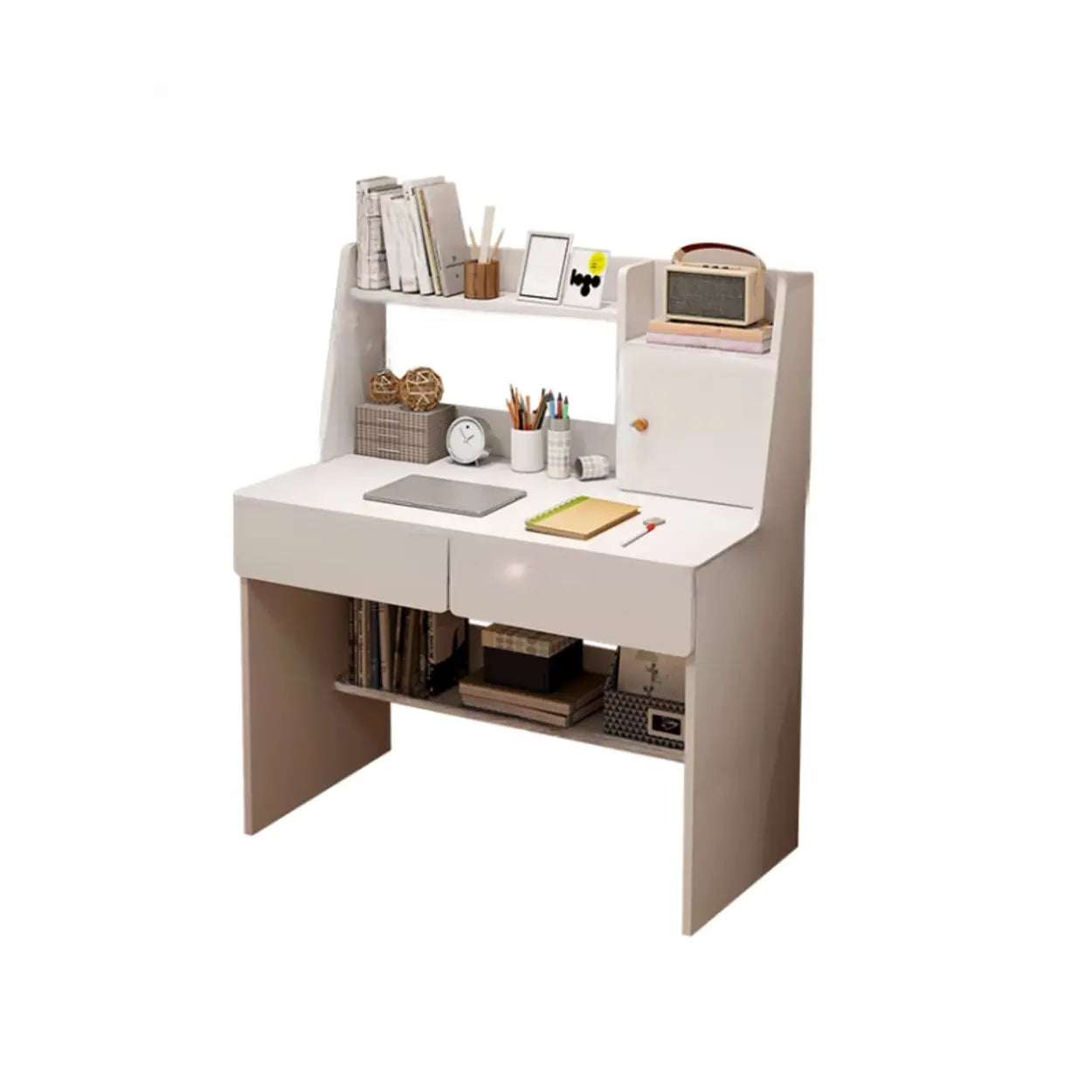 Small Wood Sled-Base Credenza Desk with Hutch