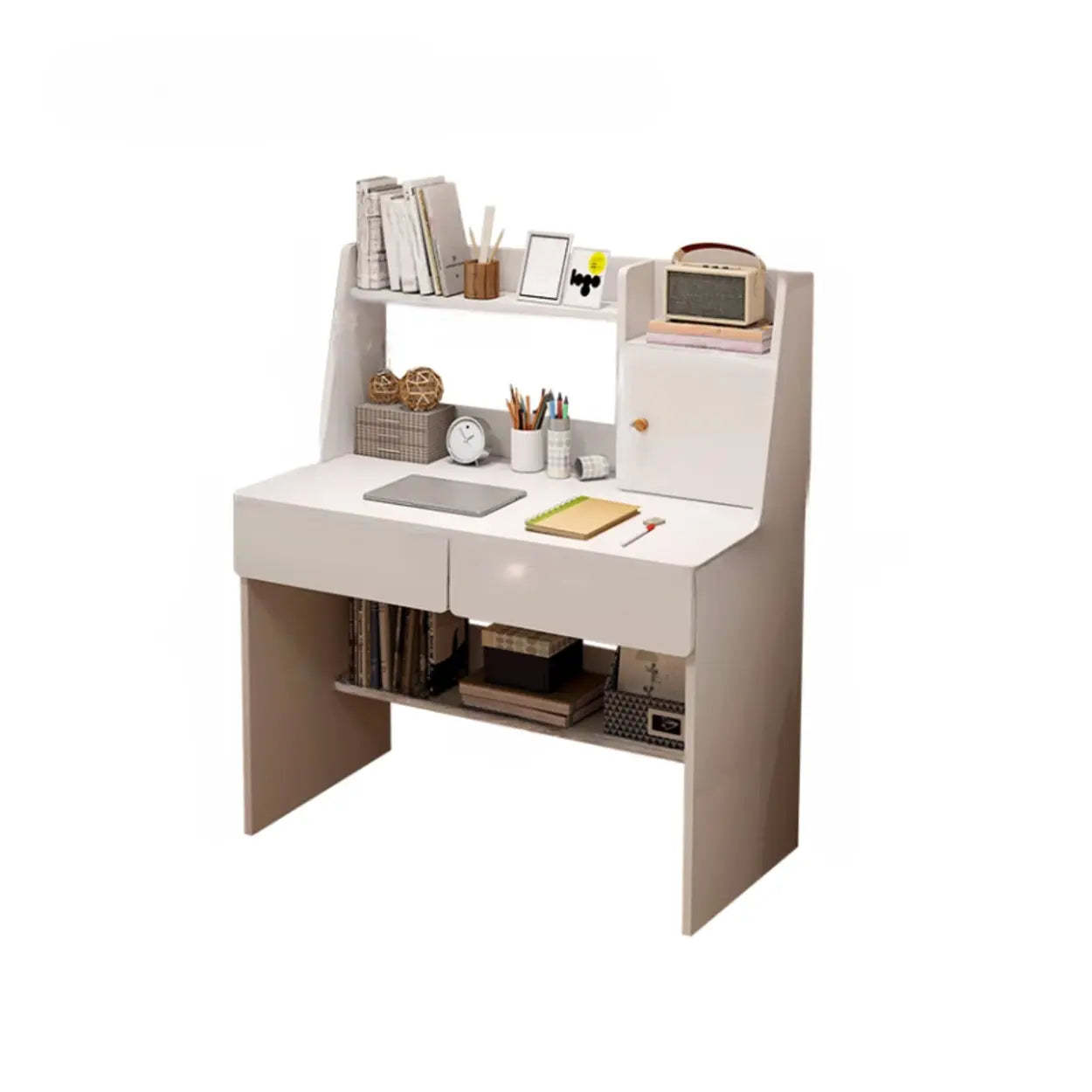 Small Wood Sled-Base Credenza Desk with Hutch