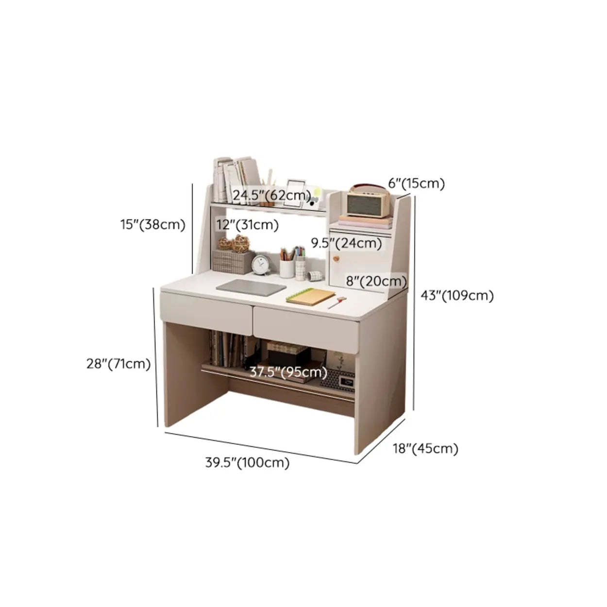 Small Wood Sled-Base Credenza Desk with Hutch