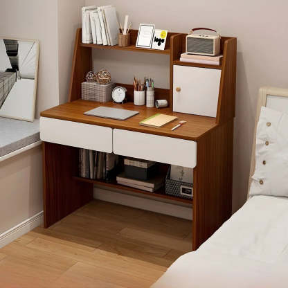 Small Wood Sled-Base Credenza Desk with Hutch