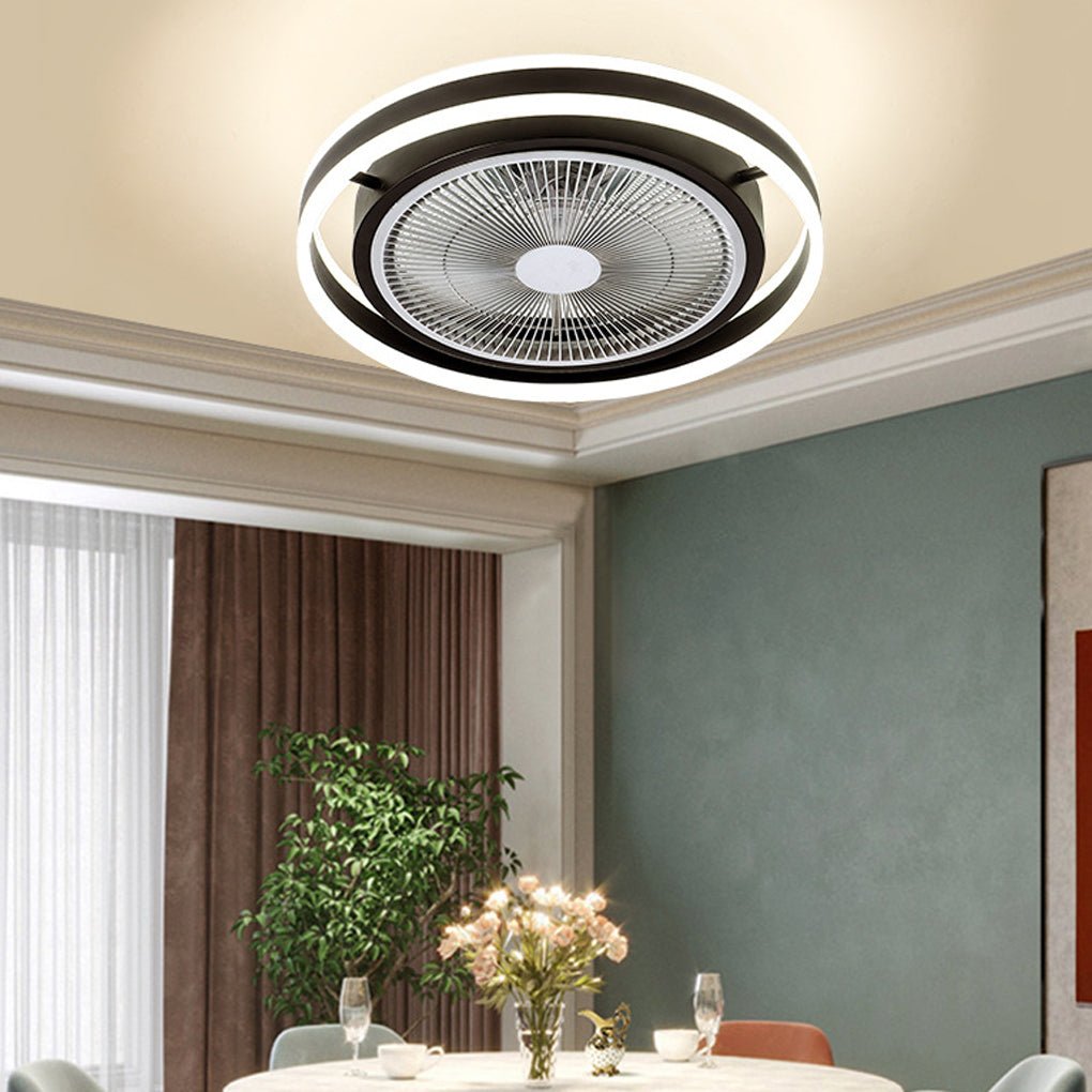 Round Dimming LED Modern Inverter Bladeless Ceiling Fan with Lights-Lighom
