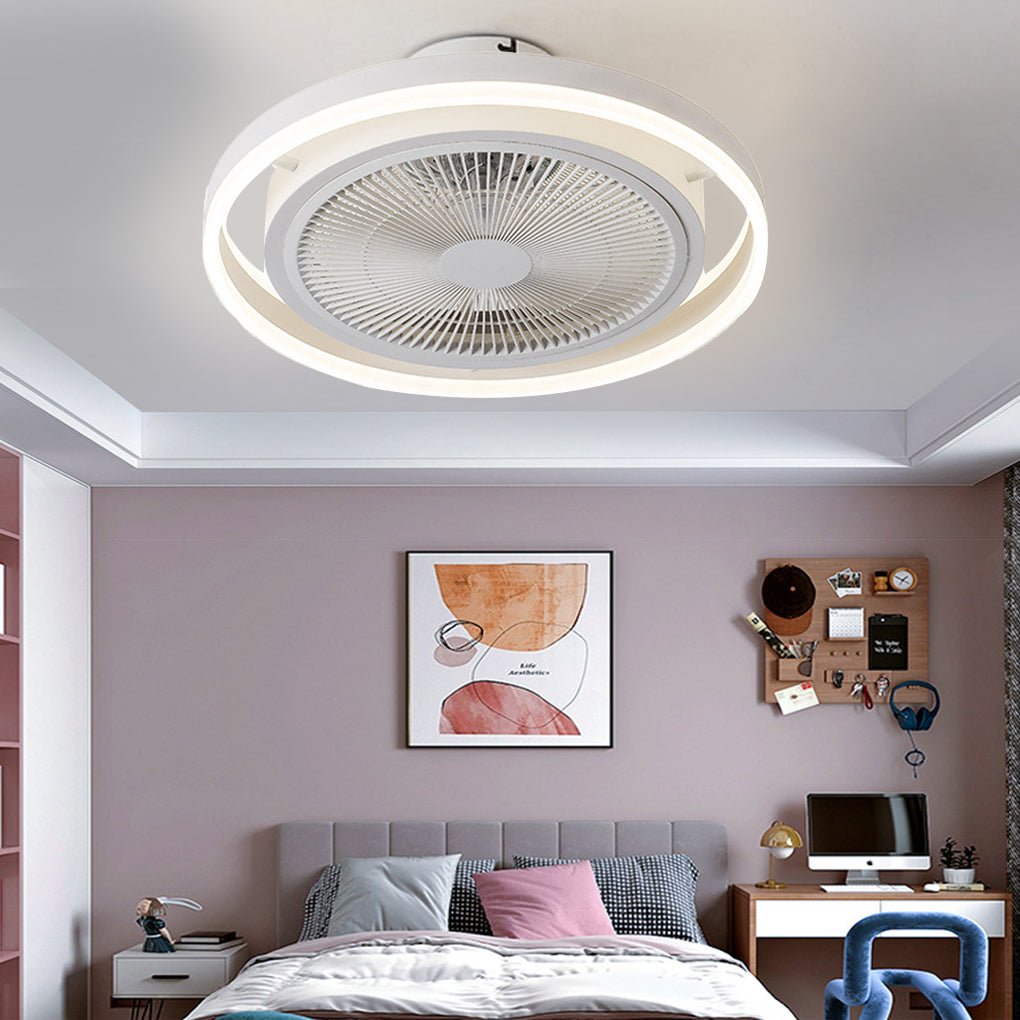 Round Dimming LED Modern Inverter Bladeless Ceiling Fan with Lights-Lighom