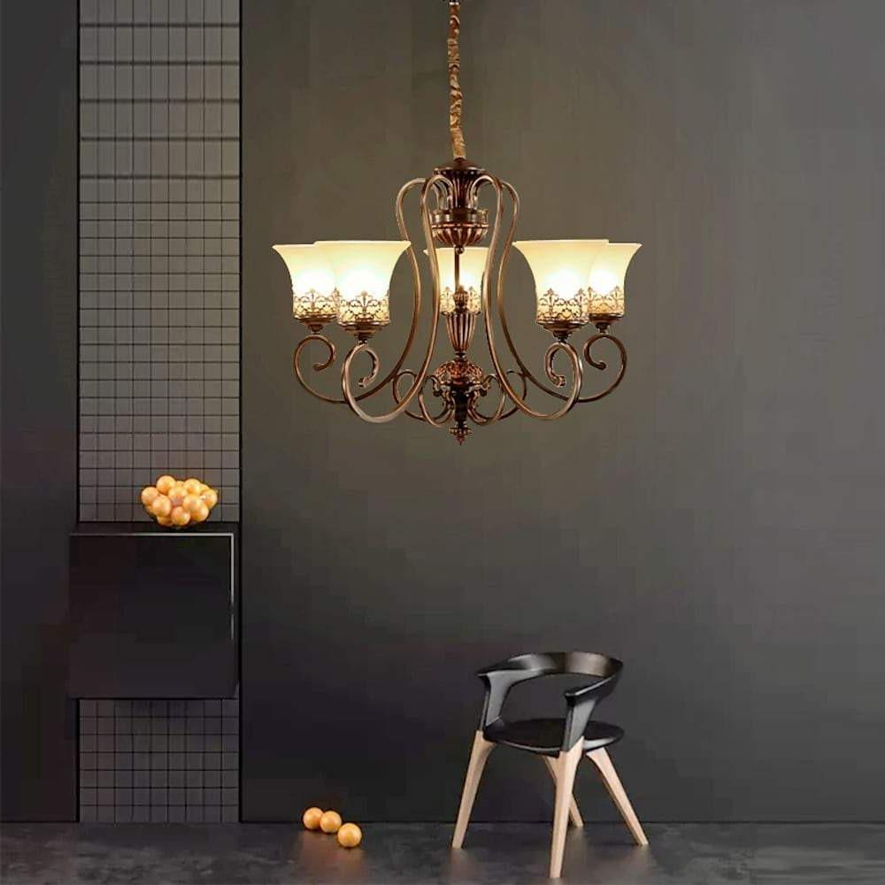 Bending Metal Bar Upside-Down Vintage Chandelier