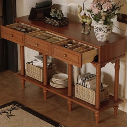 Soft-Close Wood Rectangular Brown Console Table — Brown