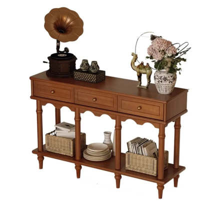 Soft-Close Wood Rectangular Brown Console Table