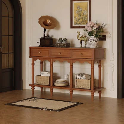 Soft-Close Wood Rectangular Brown Console Table