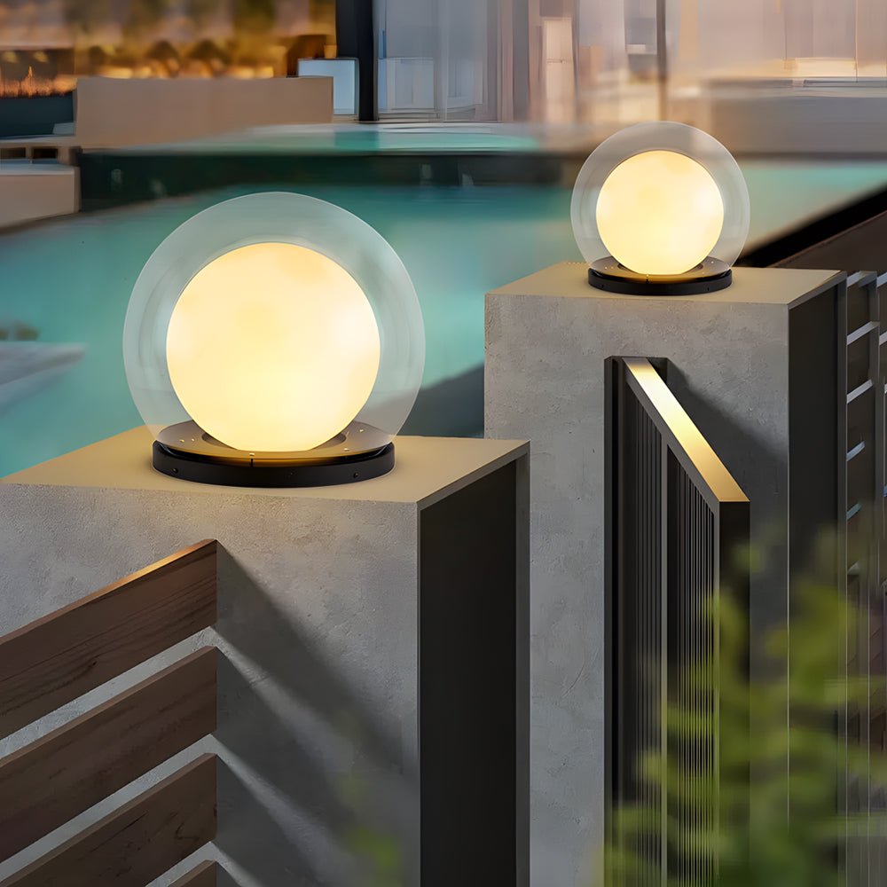Transparent synthetic globe bubble outdoor post lights - modern — 7.7" H x 7.9" Dia / Without Moon / Hardwired