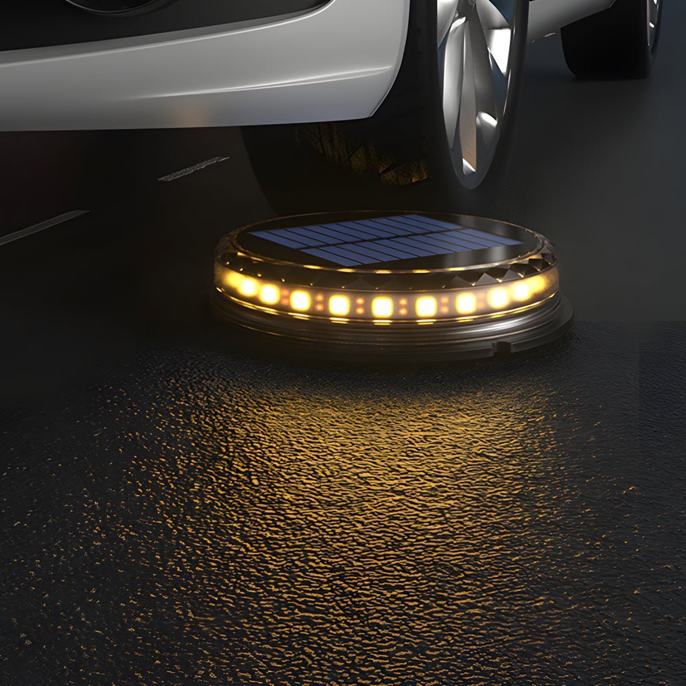 Black Disc Solar LED Pathway Light 4-Pack — Warm Light