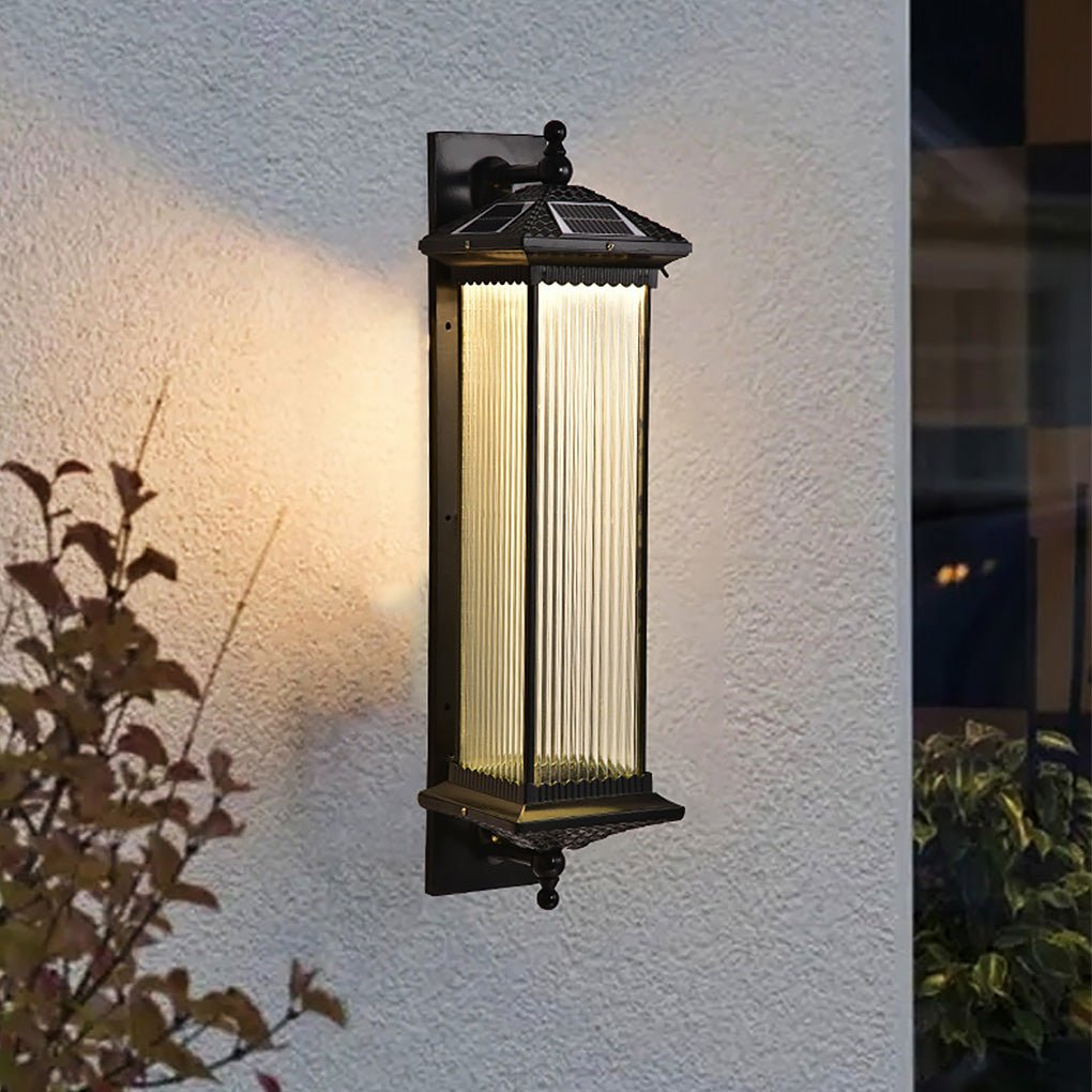 Vintage Striped Glass IP55 Retro Solar Outdoor Light