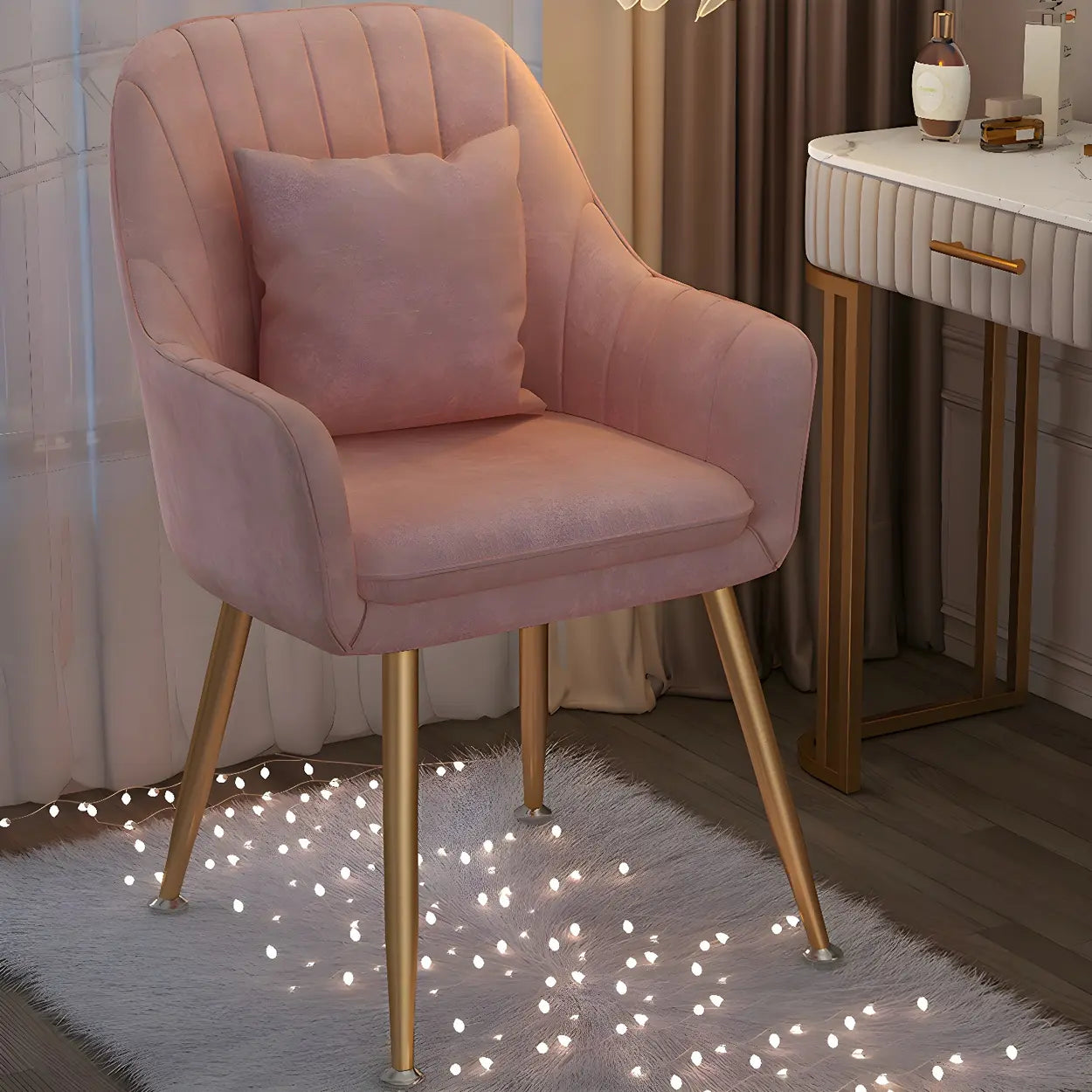 Solid-Back Metal-Leg Upholstered Dining Arm Chair