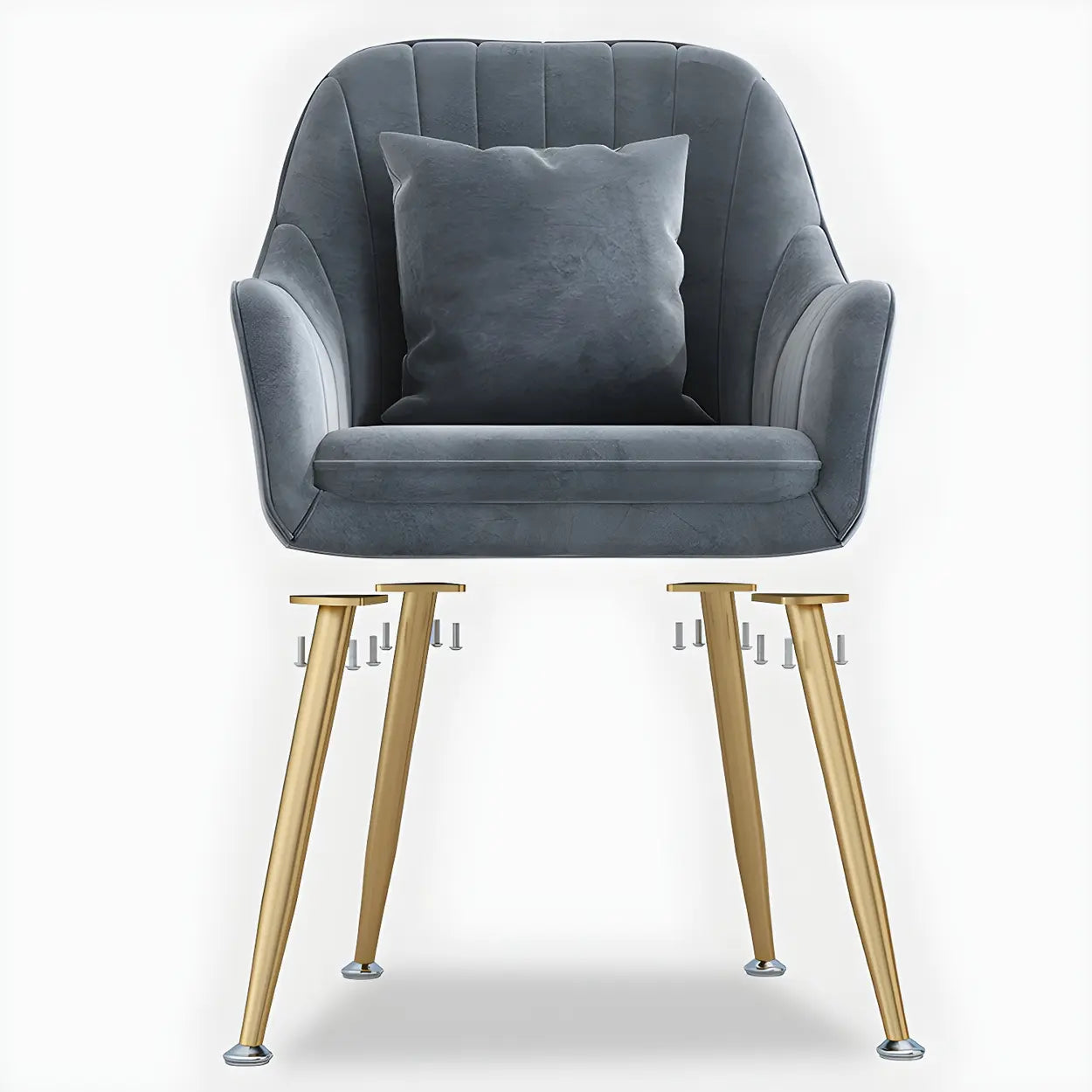 Solid-Back Metal-Leg Upholstered Dining Arm Chair