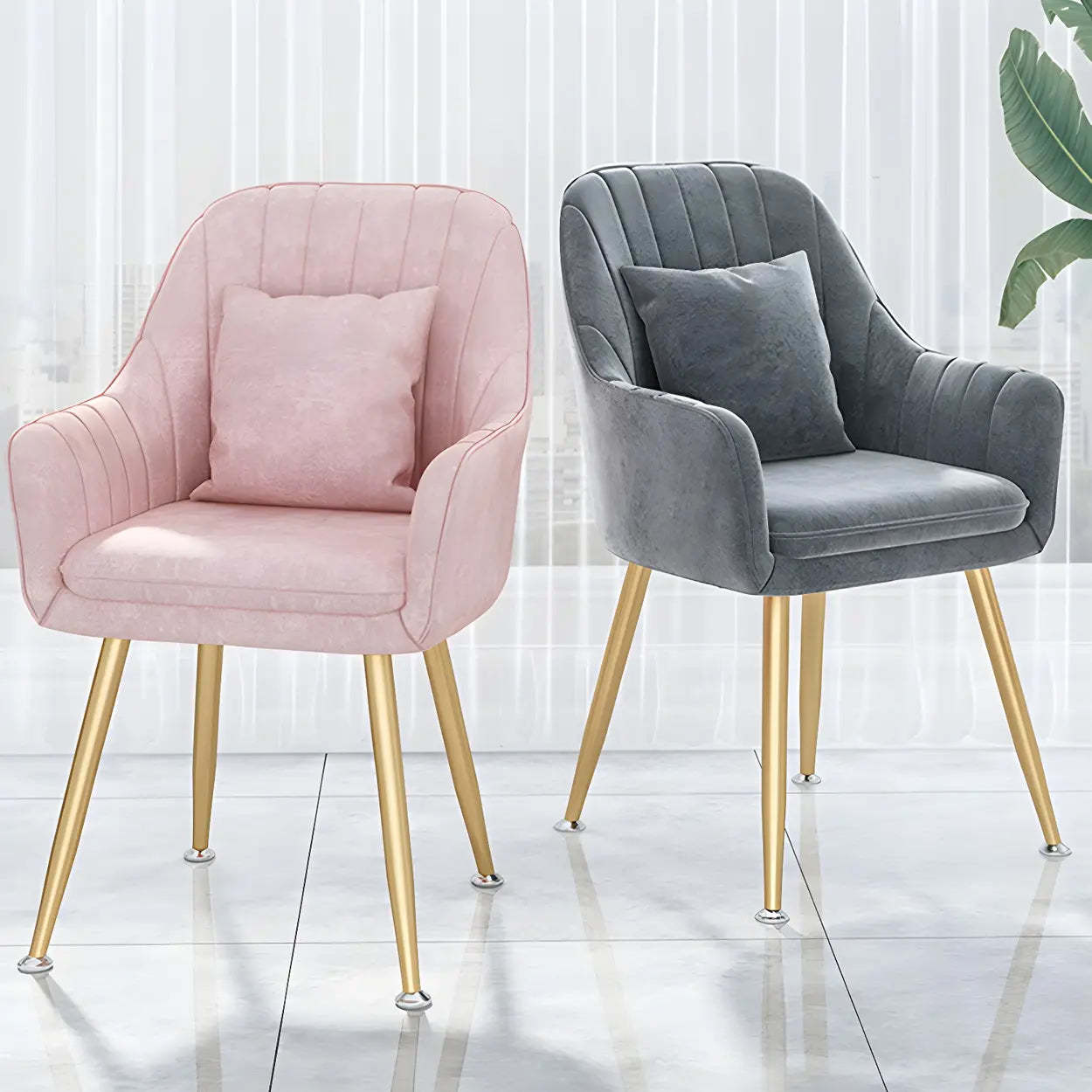 Solid-Back Metal-Leg Upholstered Dining Arm Chair