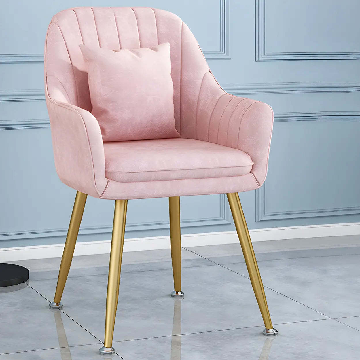 Solid-Back Metal-Leg Upholstered Dining Arm Chair