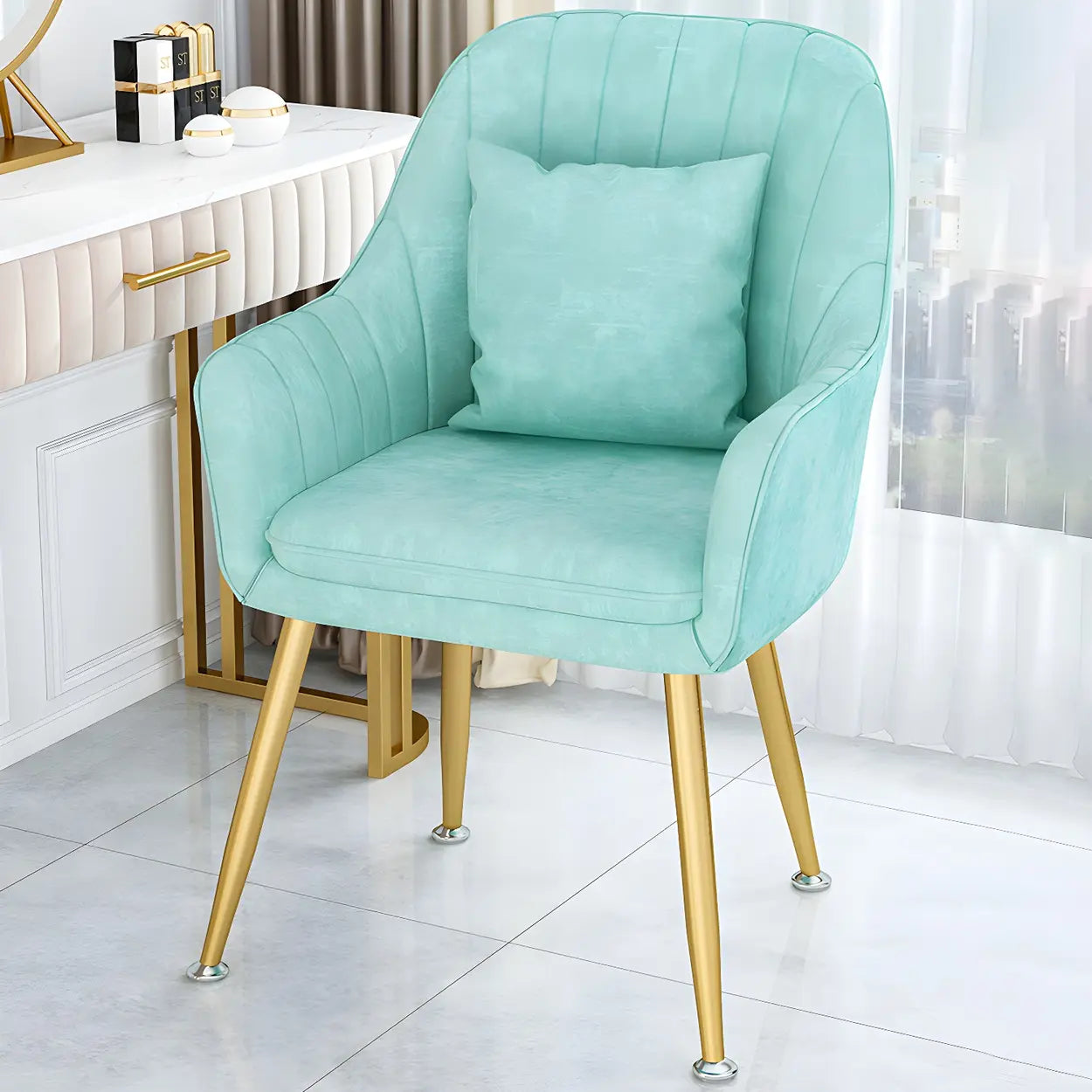 Solid-Back Metal-Leg Upholstered Dining Arm Chair