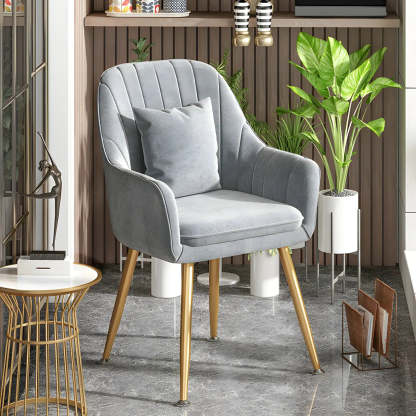 Solid-Back Metal-Leg Upholstered Dining Arm Chair