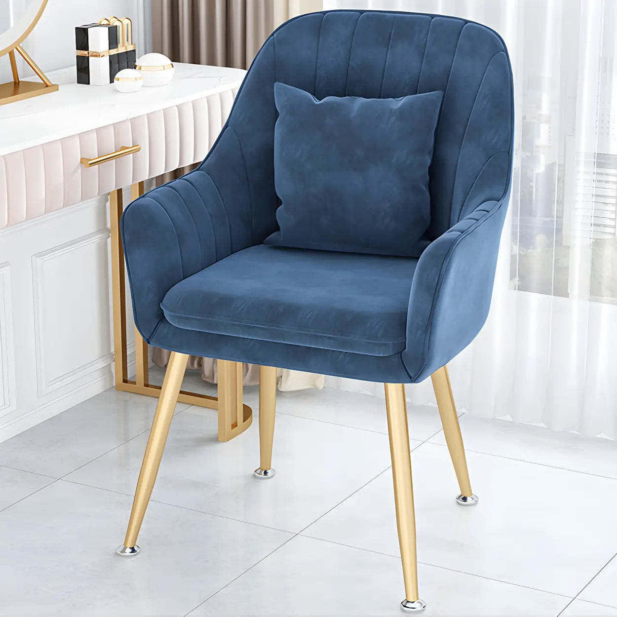 Solid-Back Metal-Leg Upholstered Dining Arm Chair