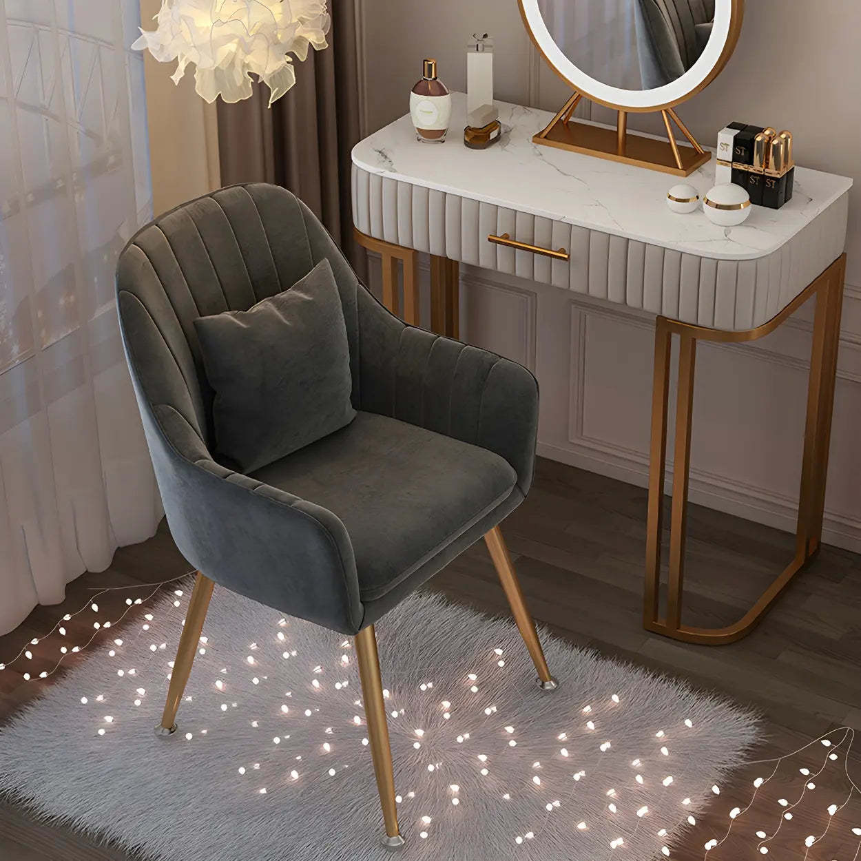 Solid-Back Metal-Leg Upholstered Dining Arm Chair