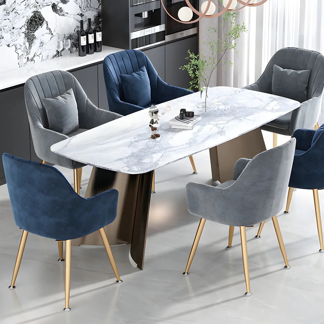 Solid-Back Metal-Leg Upholstered Dining Arm Chair