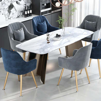 Solid-Back Metal-Leg Upholstered Dining Arm Chair