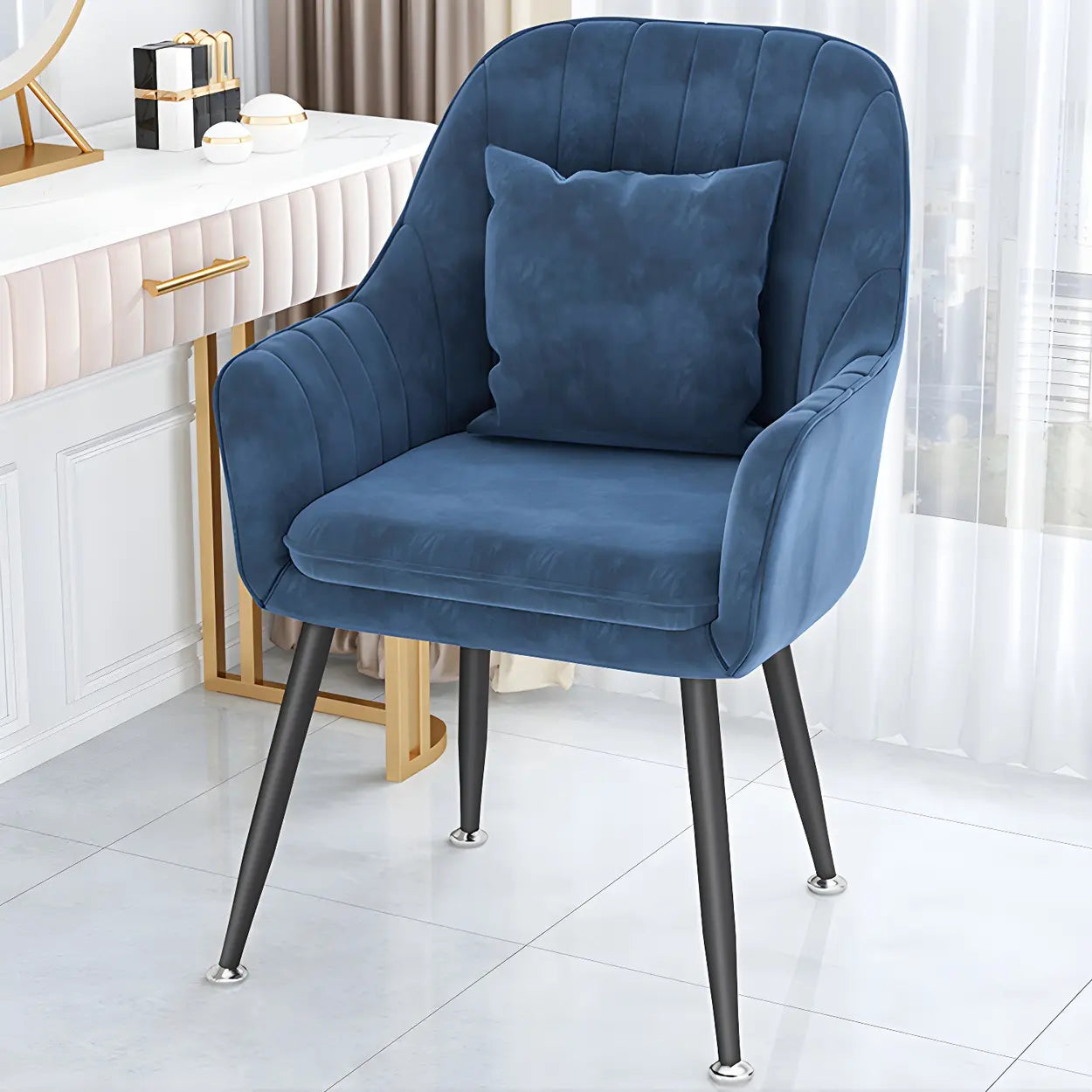 Solid-Back Metal-Leg Upholstered Dining Arm Chair
