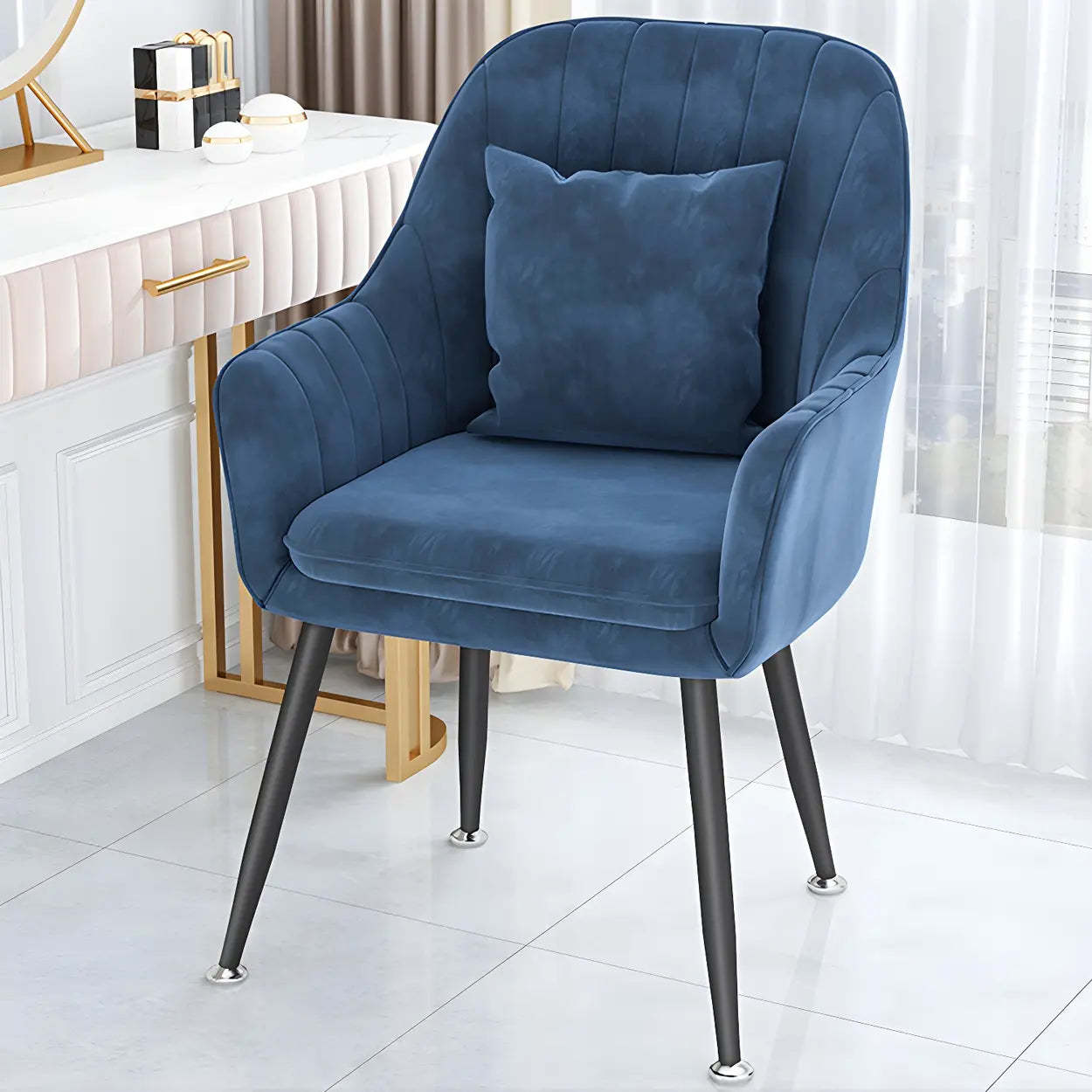Solid-Back Metal-Leg Upholstered Dining Arm Chair