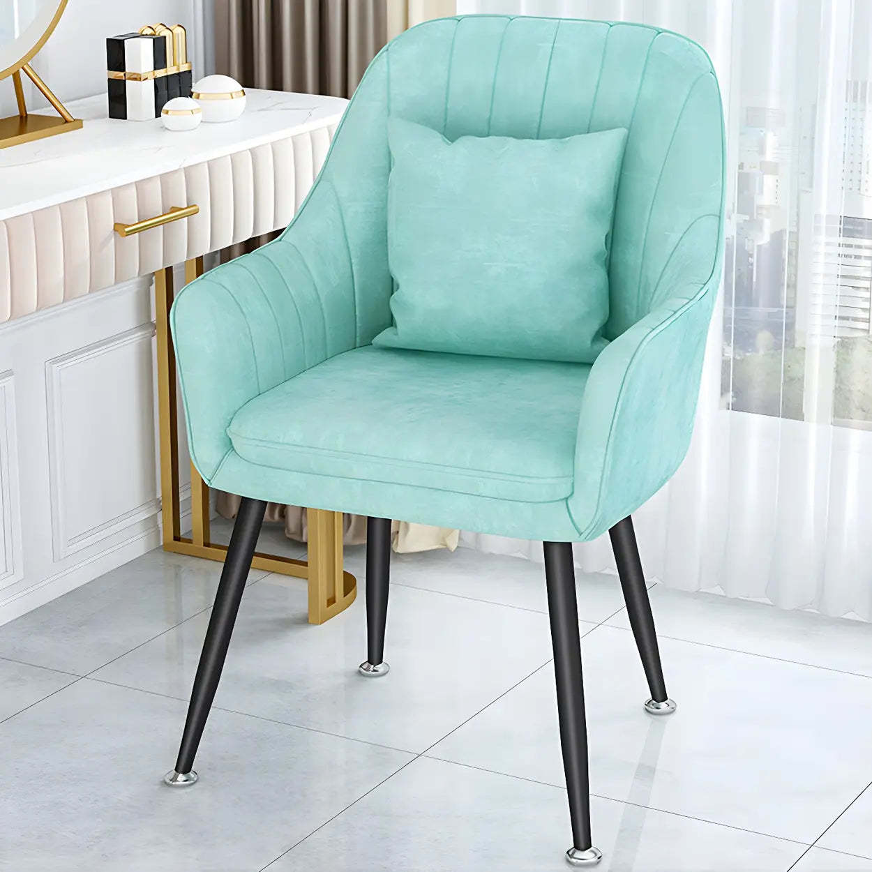 Luxury upholstered solid-back dining chairs & benches in metal — Black / Lake Blue / Black