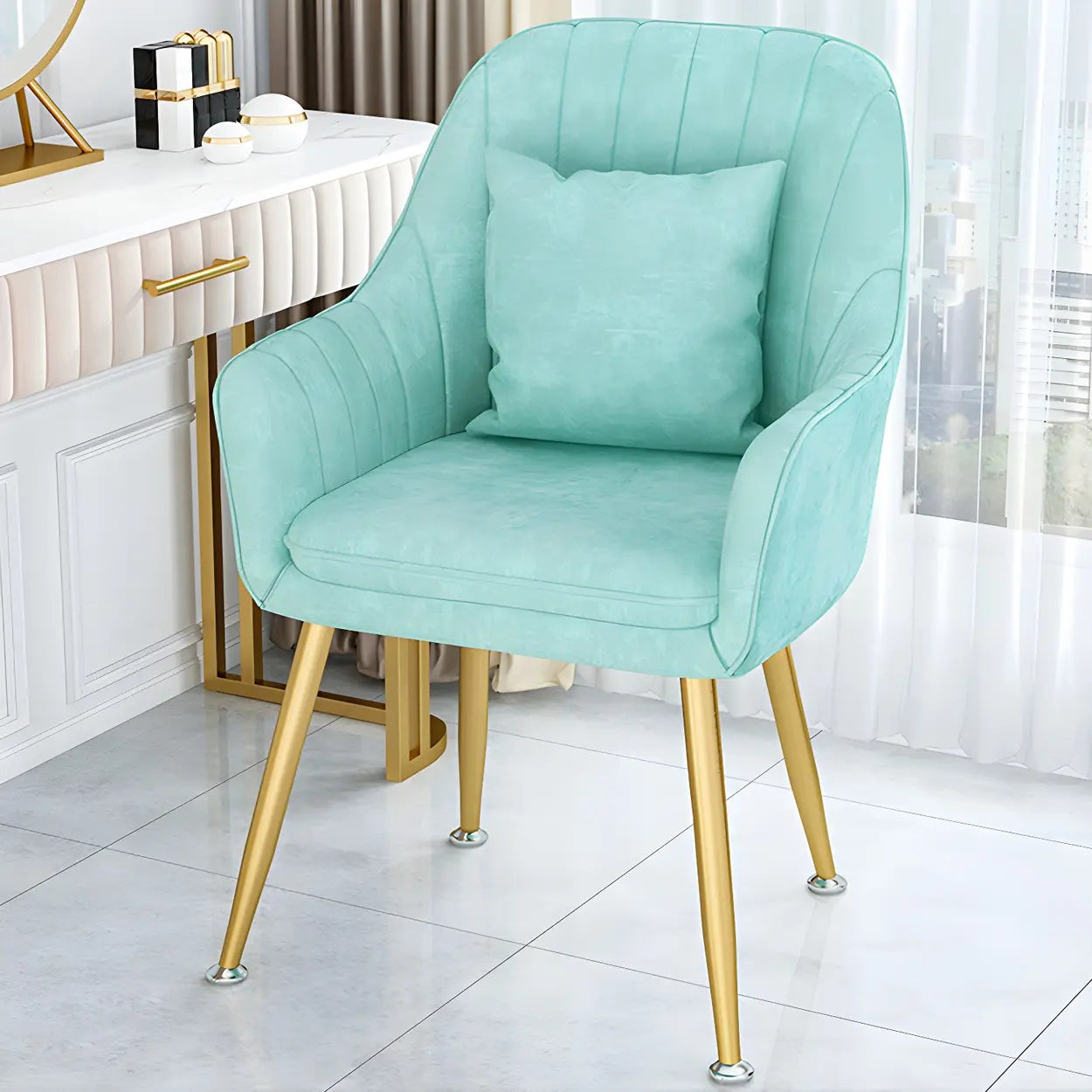 Solid-Back Metal-Leg Upholstered Dining Arm Chair