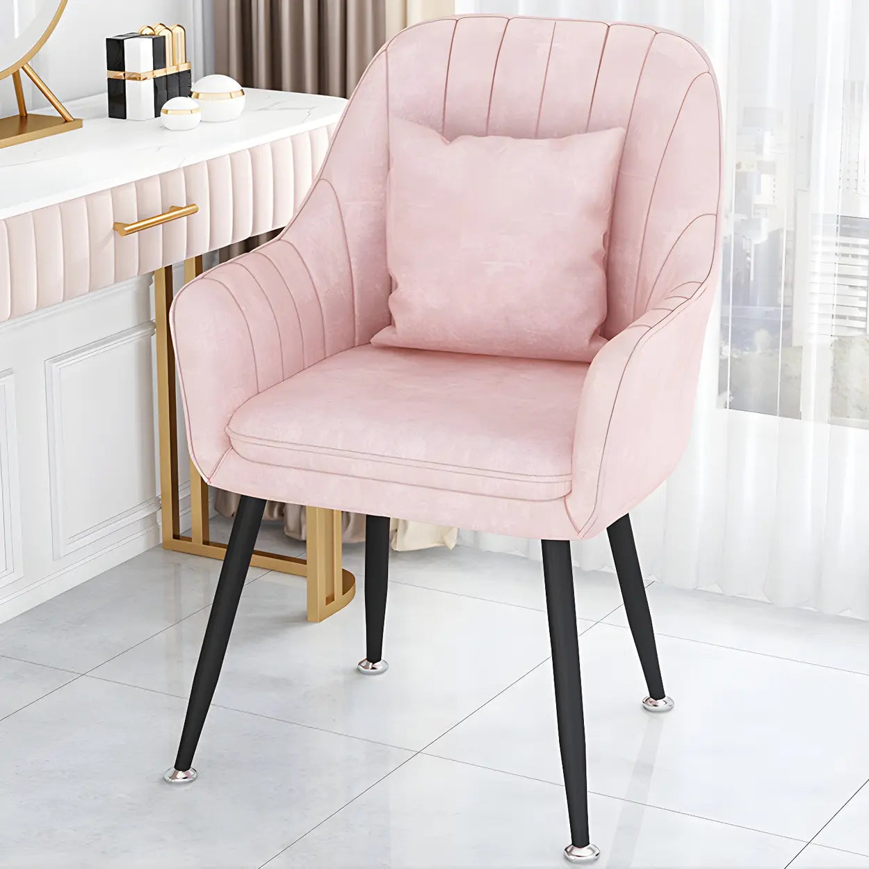 Solid-Back Metal-Leg Upholstered Dining Arm Chair