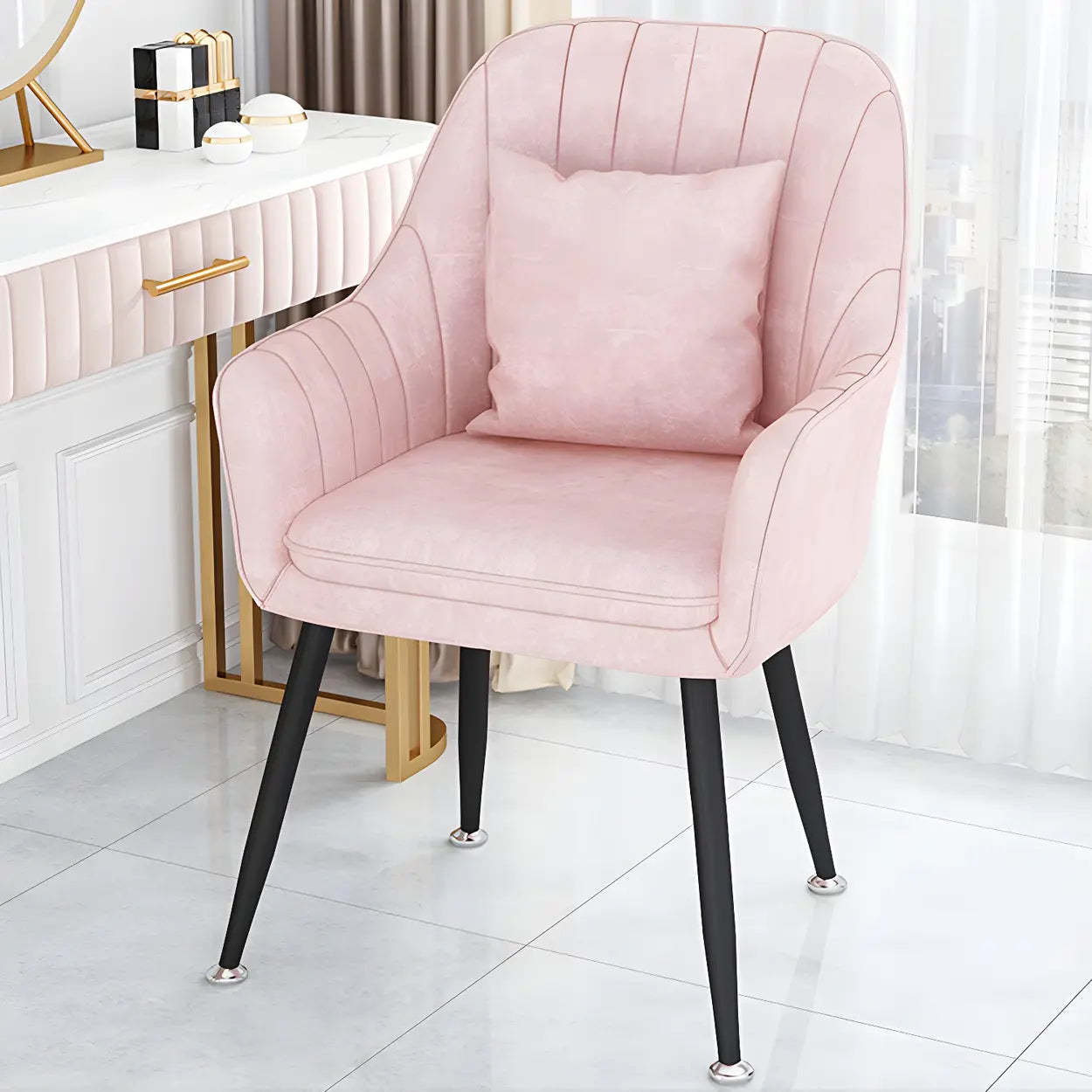Solid-Back Metal-Leg Upholstered Dining Arm Chair