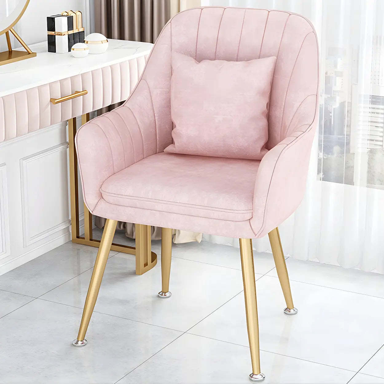 Solid-Back Metal-Leg Upholstered Dining Arm Chair