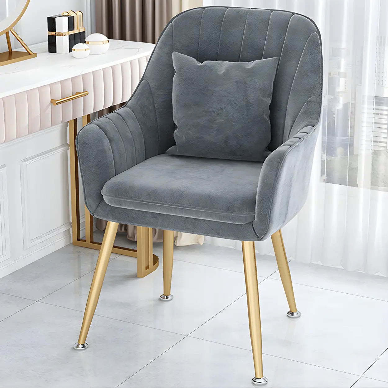Solid-Back Metal-Leg Upholstered Dining Arm Chair