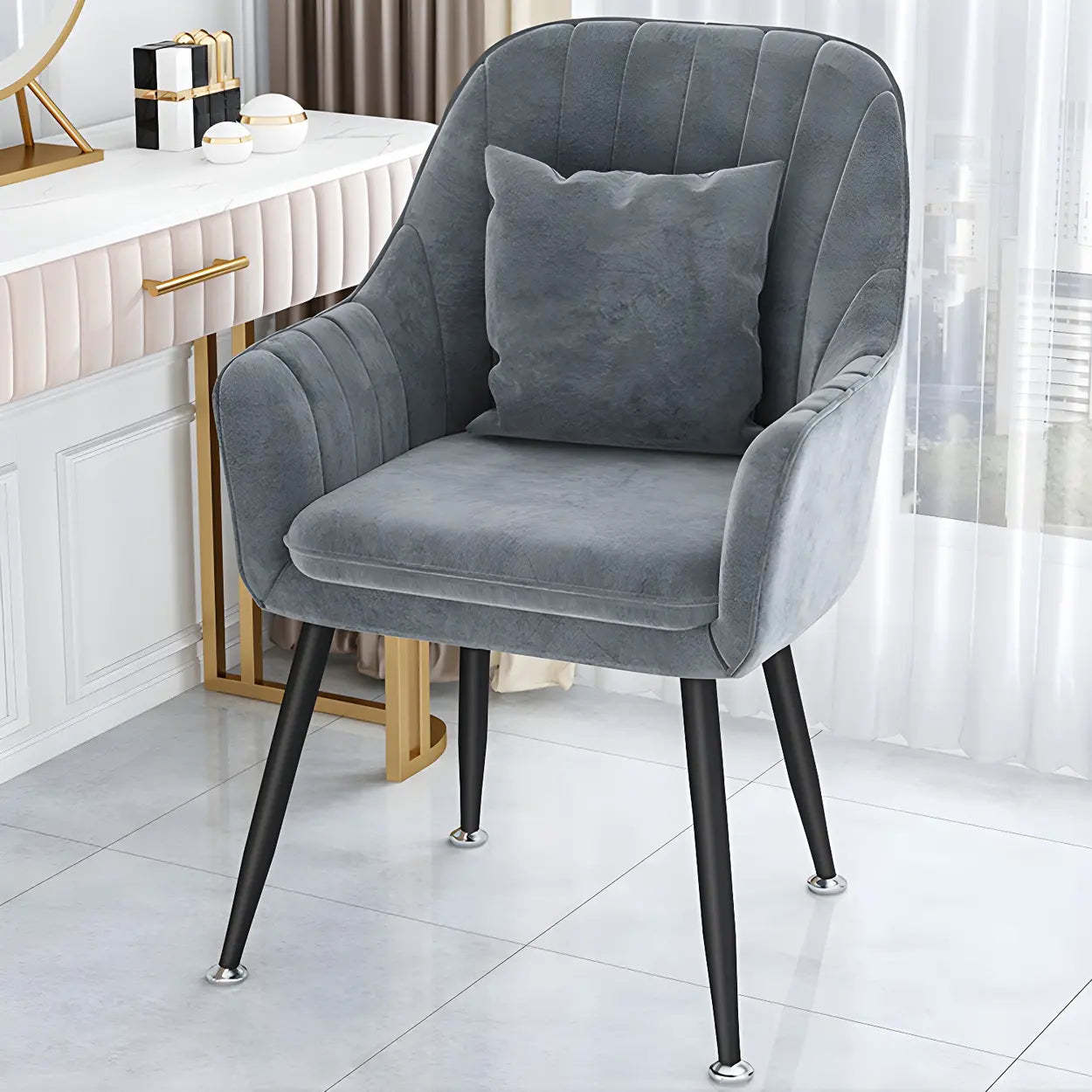 Solid-Back Metal-Leg Upholstered Dining Arm Chair