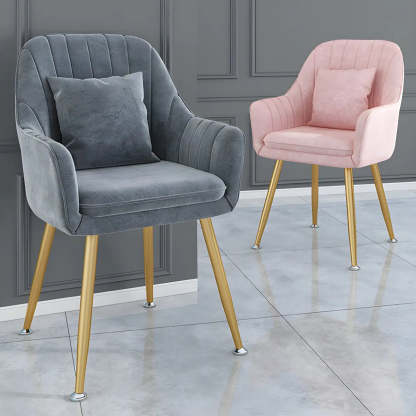 Solid-Back Metal-Leg Upholstered Dining Arm Chair — 1 Piece / Ocean Blue / Brass/ Gold