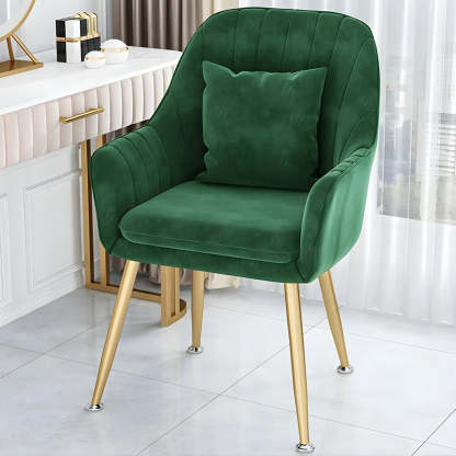 Solid-Back Metal-Leg Upholstered Dining Arm Chair — 1 Piece / Green / Brass/ Gold