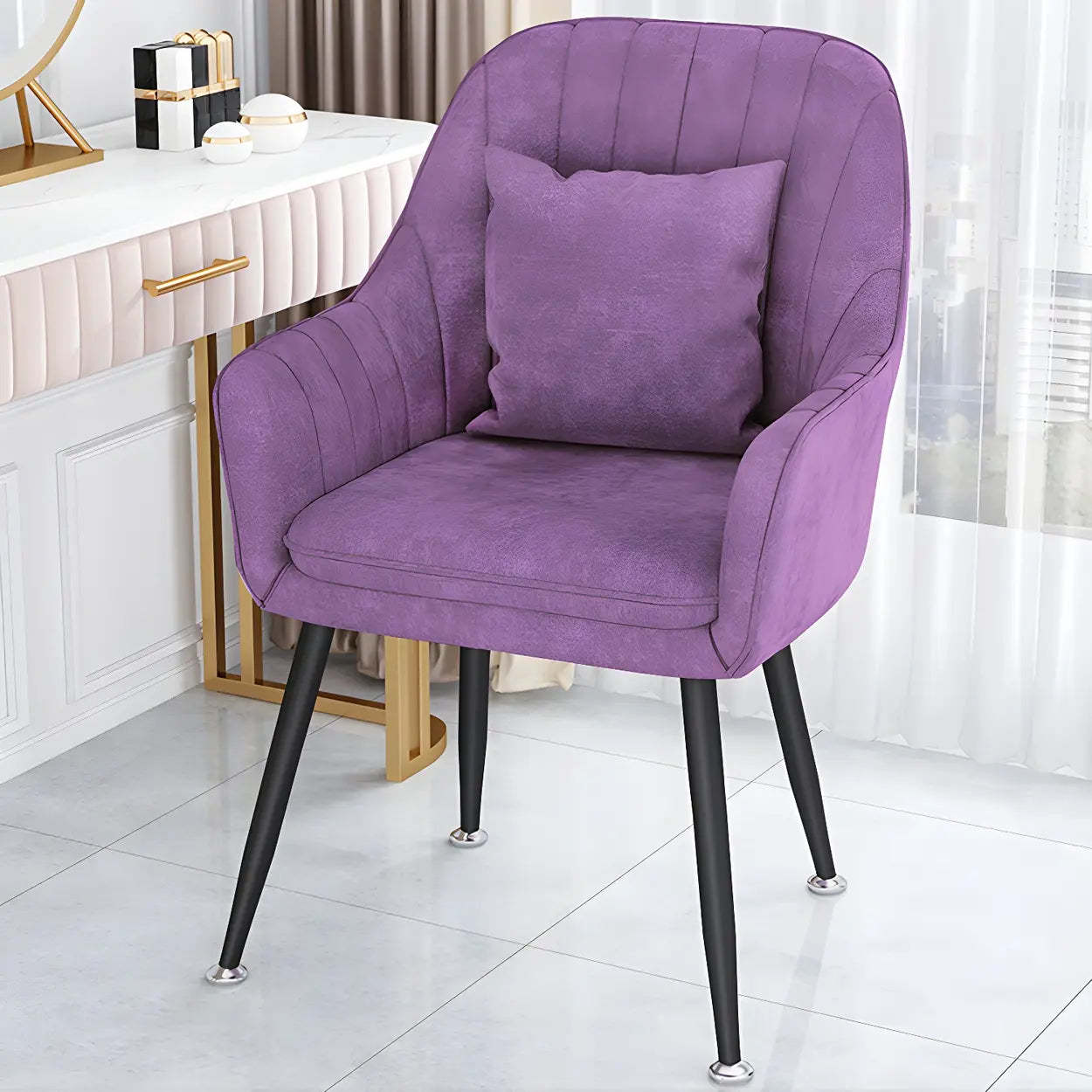 Solid-Back Metal-Leg Upholstered Dining Arm Chair — 1 Piece / Grey / Black