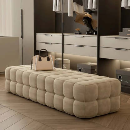 Solid Beige Upholstered Short Bedroom Bench — Beige