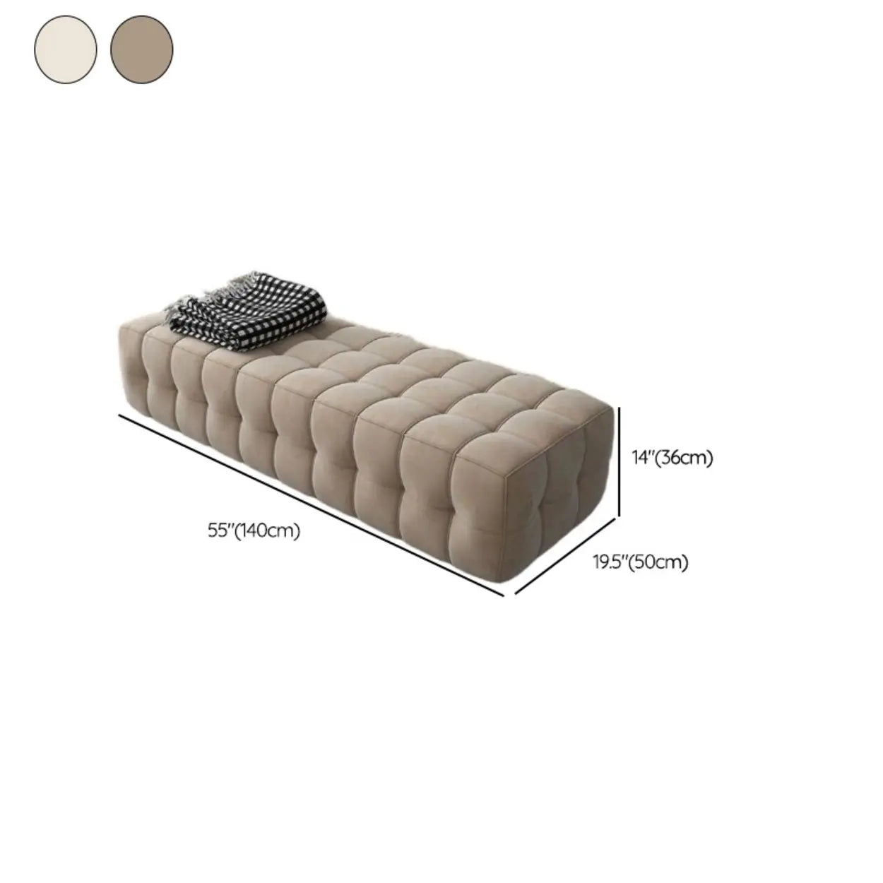 Solid Beige Upholstered Short Bedroom Bench