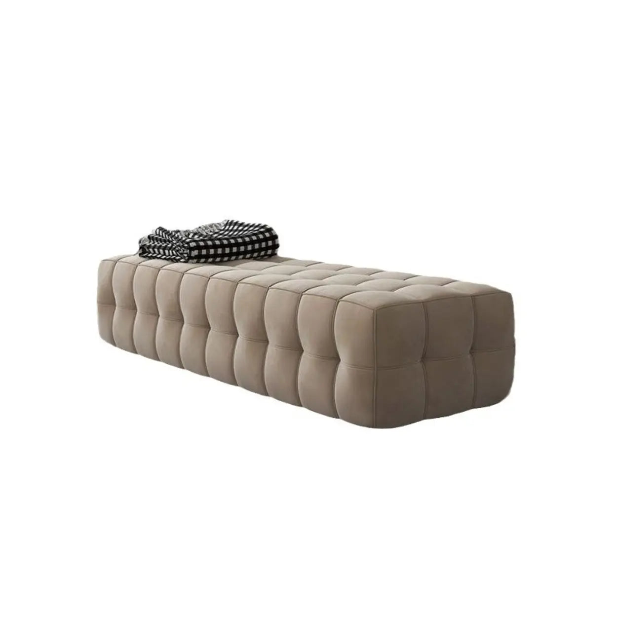 Solid Beige Upholstered Short Bedroom Bench — Beige-Coffee