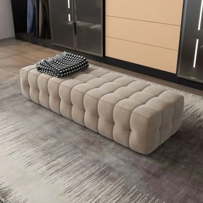 Solid Beige Upholstered Short Bedroom Bench — Beige-Coffee