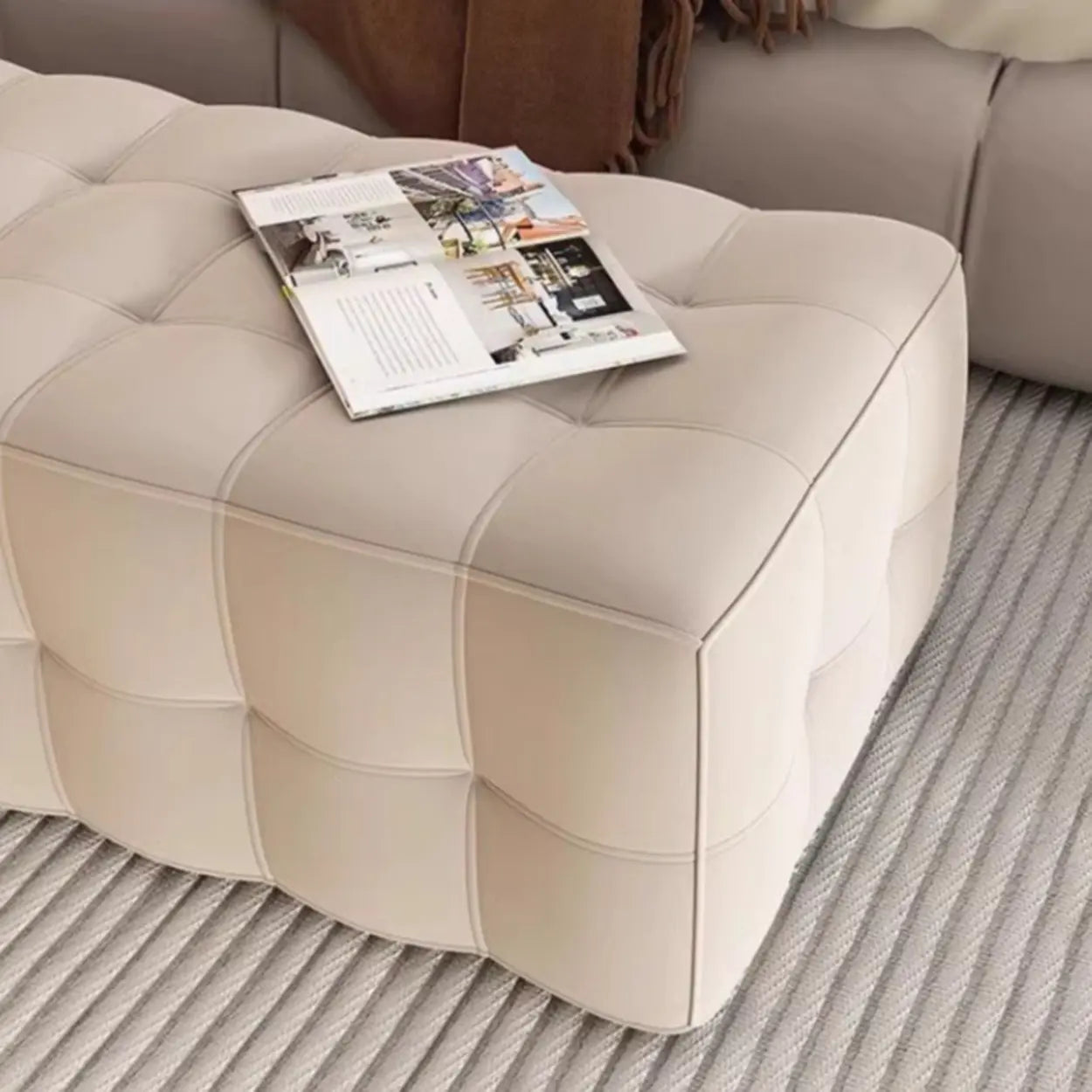 Solid Beige Upholstered Short Bedroom Bench — Beige