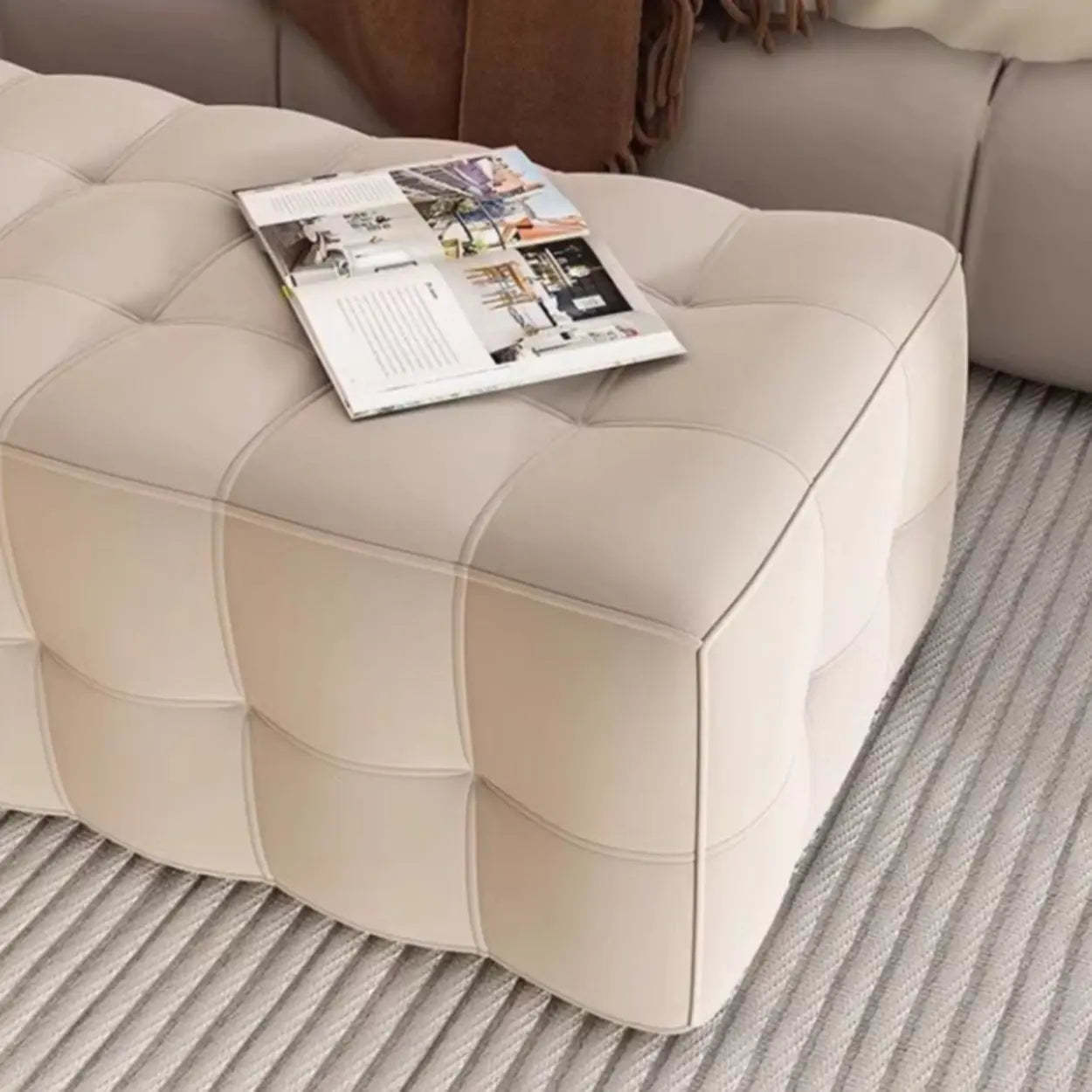 Solid Beige Upholstered Short Bedroom Bench — Beige