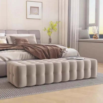 Solid Beige Upholstered Short Bedroom Bench — Beige-Coffee