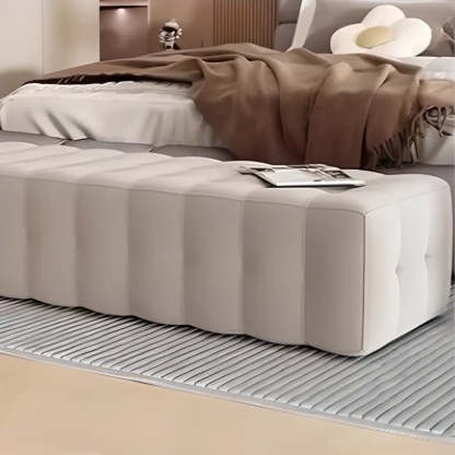 Solid Beige Upholstered Short Bedroom Bench — Beige-Coffee