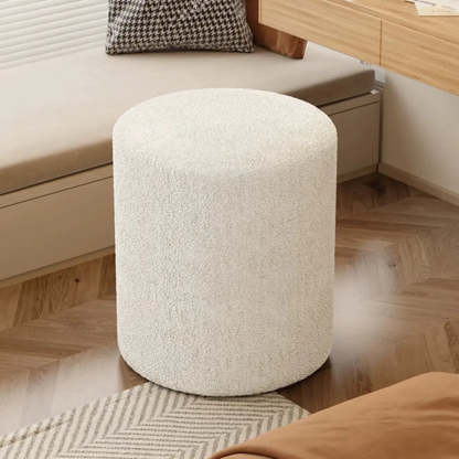 Light Pink Cylindrical Fabric Vanity Stool — Beige / 2 Piece Set