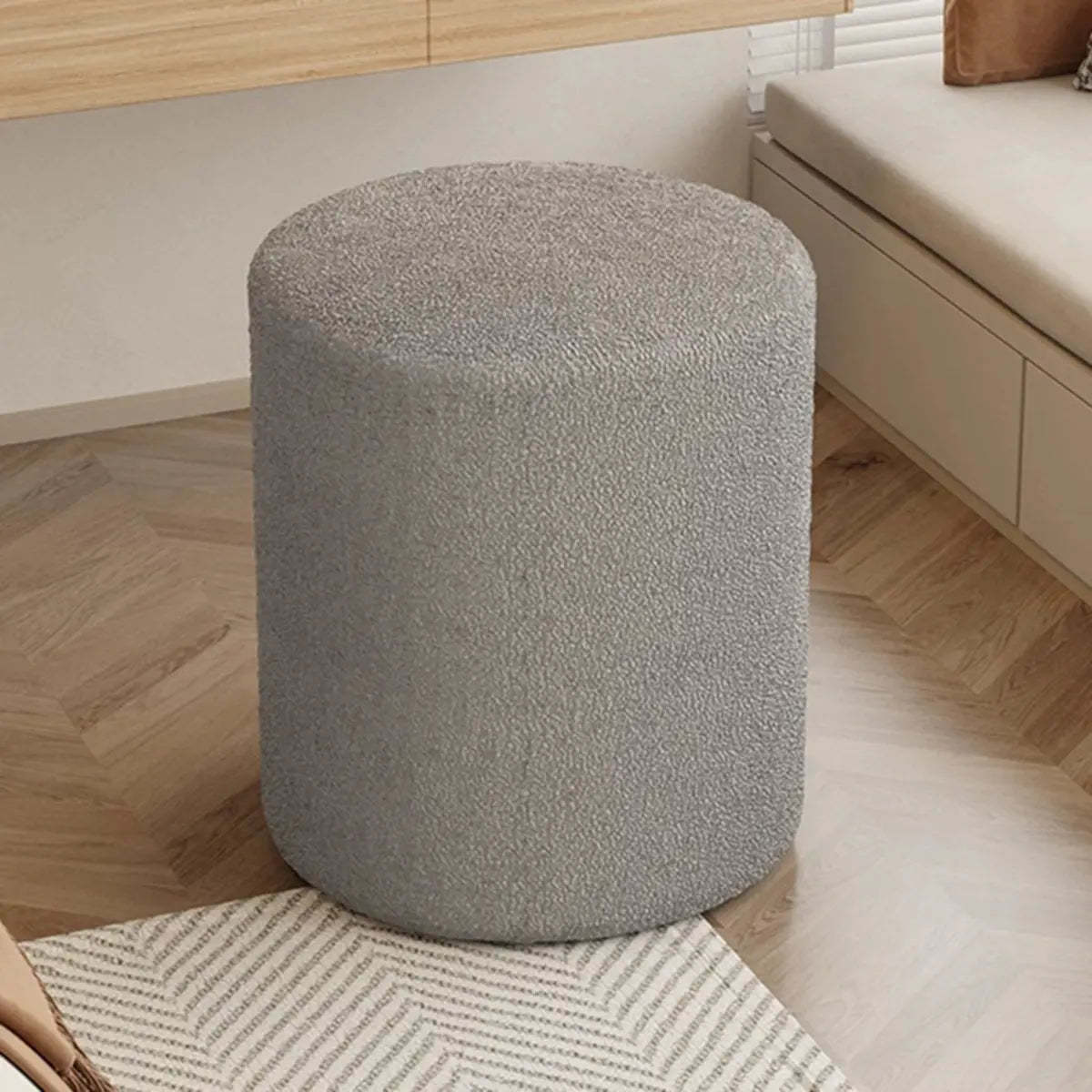 Light Pink Cylindrical Fabric Vanity Stool — Grey / 1 Piece