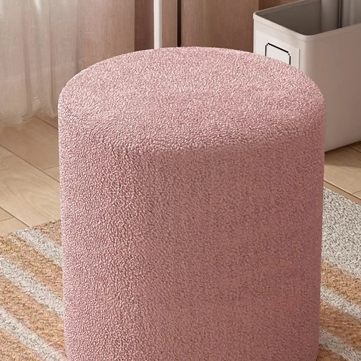 Light Pink Cylindrical Fabric Vanity Stool — Light Gray / 2 Piece Set
