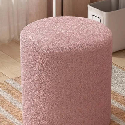 Light Pink Cylindrical Fabric Vanity Stool — Light Gray / 2 Piece Set