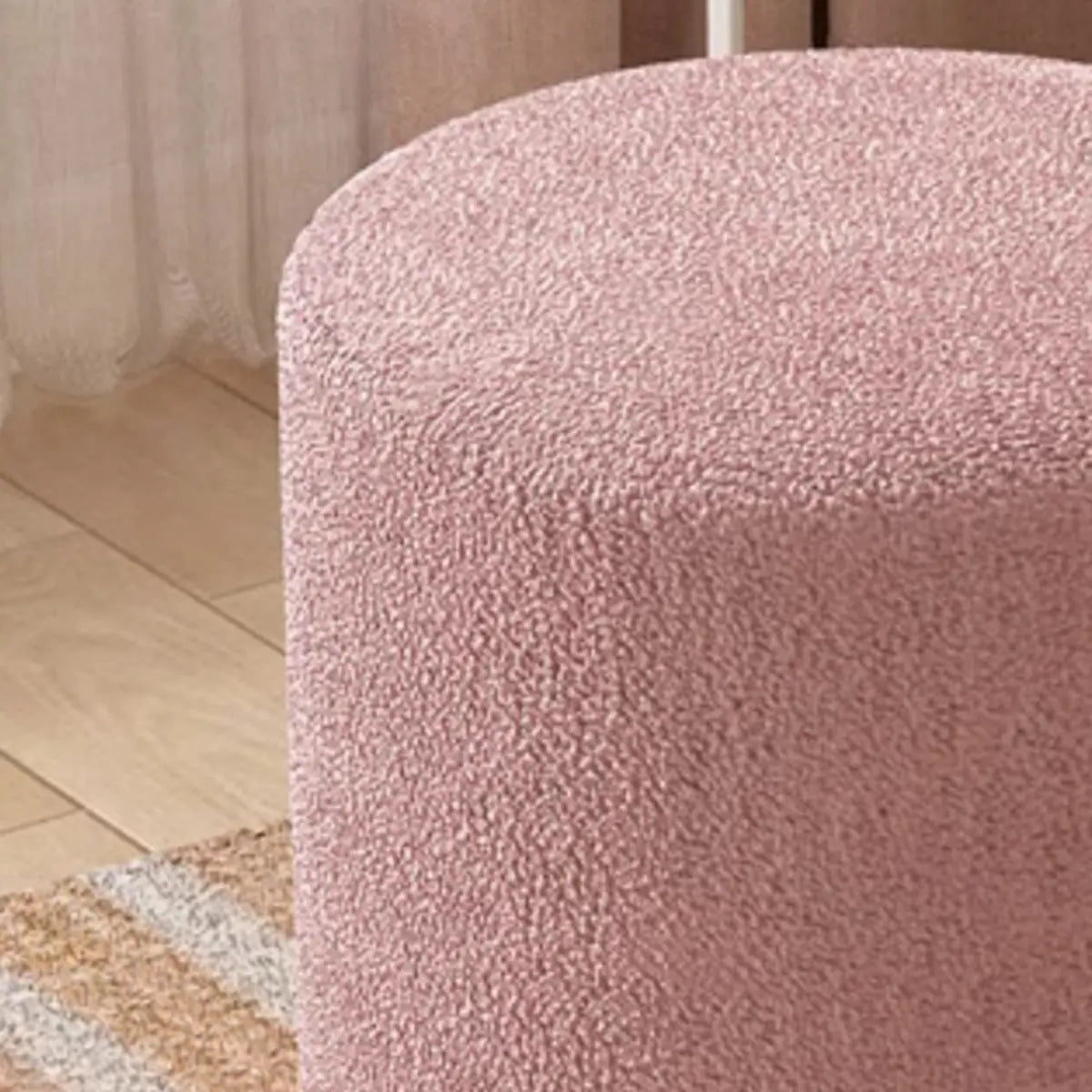 Light Pink Cylindrical Fabric Vanity Stool — Light Pink / 2 Piece Set